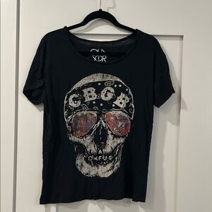 Chaser Black CBGB Skull Graphic T-Shirt, Size Medium